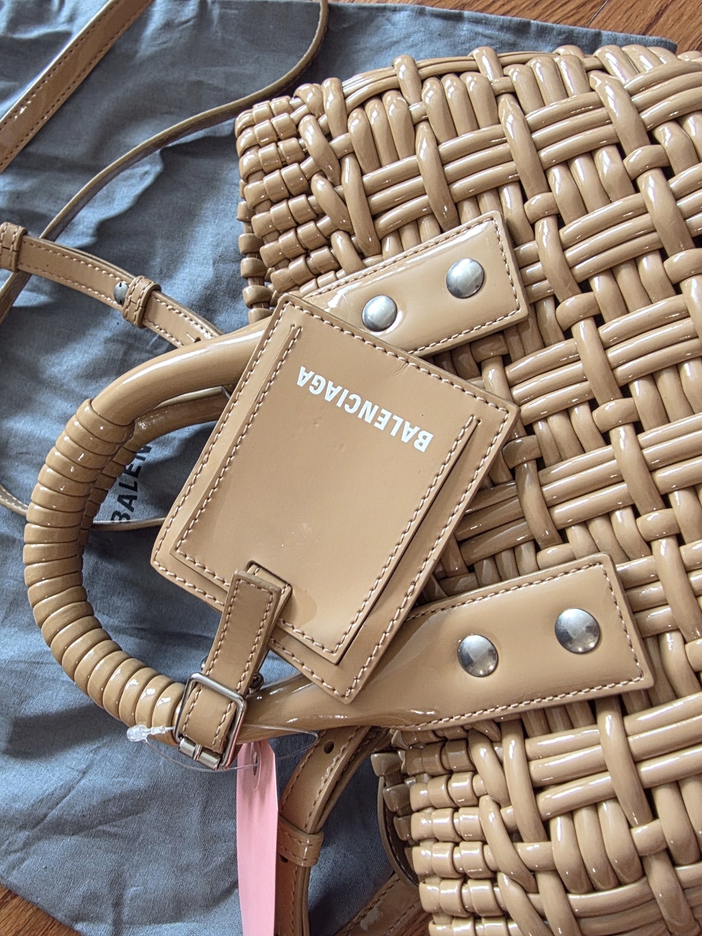 Balenciaga Beige Woven Mini Tote with Leather Trim - Picture 7 of 11